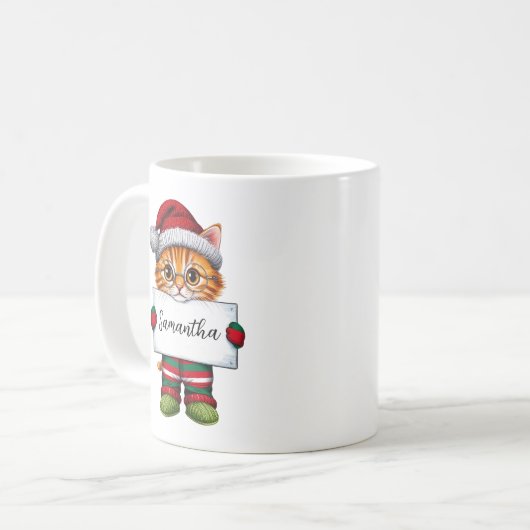 Schattigee Oranje Kat Gepersonaliseerde Kerst Mok (Voorkant links)