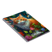 Schattigee Oranje kat in bloemen gepersonaliseerd Notitieboek (Rechterzijde)