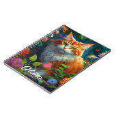 Schattigee Oranje kat in bloemen gepersonaliseerd Notitieboek (Linkerzijde)