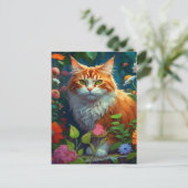 Schattigee Oranje kat in bloemen houden in contact Briefkaart (Staand voorkant)