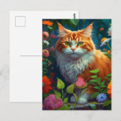 Schattigee Oranje kat in bloemen houden in contact Briefkaart (Voorkant / Achterkant)