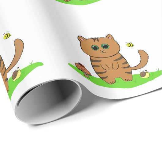 Schattigee Oranje Kat in Green Meadow Wrapping Pap Cadeaupapier (Rol Hoek)