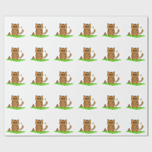 Schattigee Oranje Kat in Green Meadow Wrapping Pap Cadeaupapier