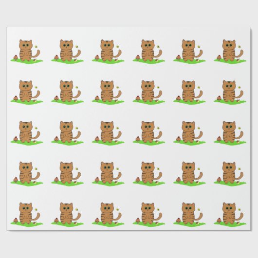 Schattigee Oranje Kat in Green Meadow Wrapping Pap Cadeaupapier (Zoom)