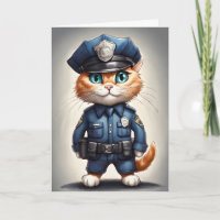 Schattigee Oranje Kat in Politie Uniform Waterverf
