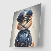 Schattigee Oranje Kat in Politie Uniform Waterverf Vierkante Klok (Hoek)