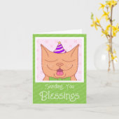 Schattigee Oranje kat met Pet zegeningen Kaart (Gele Bloem)