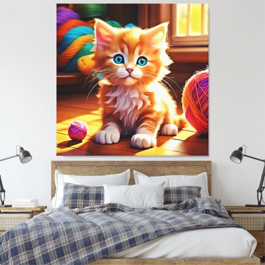 Schattigee Oranje Kitten Art Canvas Afdruk (Insitu (Slaapkamer))