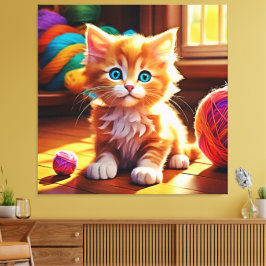 Schattigee Oranje Kitten Art Canvas Afdruk