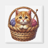 Schattigee Oranje kitten in mand met garen Magneet (Voorkant)