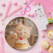 Schattigee Oranje Kitten met een Cupcake Papieren Bordje (Feest)