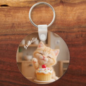 Schattigee Oranje Kitten met een Cupcake Sleutelhanger (Achterkant)