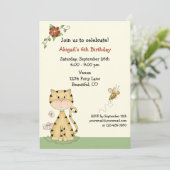 Schattigee Oranje Kitty Cat en Flowers Verjaardag Kaart (Staand voorkant)