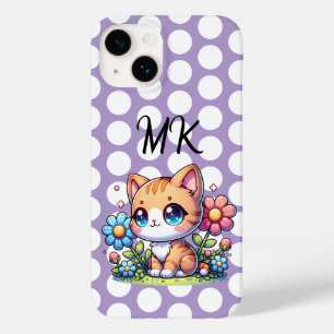 Schattigee Oranje Kitty Cat in Flowers gepersonali Case-Mate iPhone 14 Hoesje