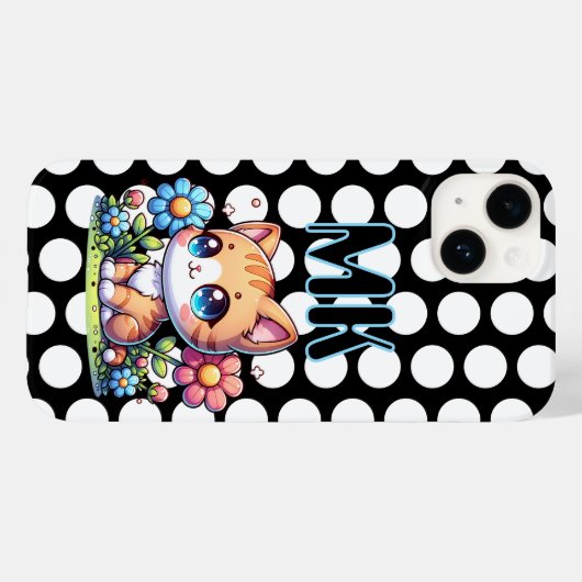 Schattigee Oranje Kitty Cat in Flowers gepersonali Case-Mate iPhone Case (Achterkant (horizontaal))