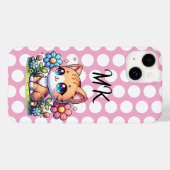 Schattigee Oranje Kitty Cat in Flowers gepersonali Case-Mate iPhone Case (Achterkant (horizontaal))