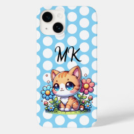 Schattigee Oranje Kitty Cat in Flowers gepersonali Case-Mate iPhone 14 Hoesje