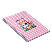 Schattigee Oranje Kitty Cat in Flowers gepersonali Notitieboek (Rechterzijde)