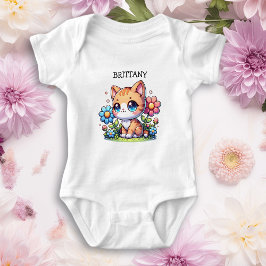 Schattigee Oranje Kitty Cat in Flowers gepersonali Romper