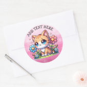 Schattigee Oranje Kitty Cat in Flowers gepersonali Ronde Sticker (Envelop)