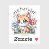 Schattigee Oranje Kitty Cat in Flowers gepersonali Sticker (Vel)
