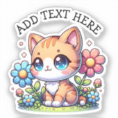 Schattigee Oranje Kitty Cat in Flowers gepersonali Sticker (Voorkant)