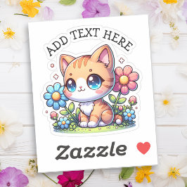Schattigee Oranje Kitty Cat in Flowers gepersonali Sticker
