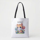 Schattigee Oranje Kitty Cat in Flowers gepersonali Tote Bag (Voorkant)