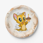 Schattigee Oranje Kitty Cat Verjaardagspapier Bord (Voorkant)