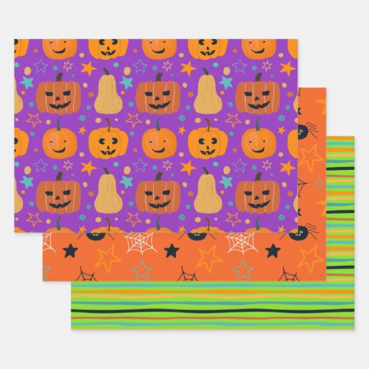 Schattigee Oranje Paarse Groene Leuke Halloween Pa Inpakpapier Vel (Set)