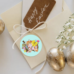 Schattigee Oranje paaskat Ronde Sticker