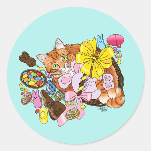 Schattigee Oranje paaskat Ronde Sticker (Voorkant)