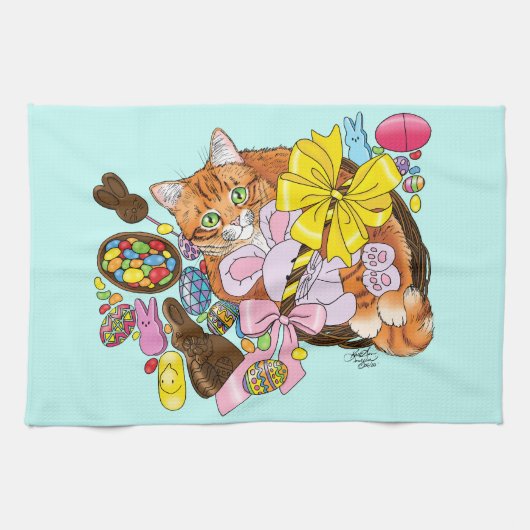 Schattigee Oranje paaskat Theedoek (Horizontaal)