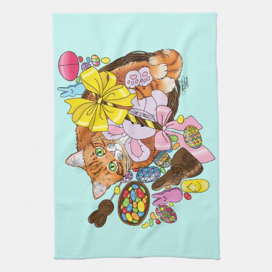 Schattigee Oranje paaskat Theedoek (Verticaal)