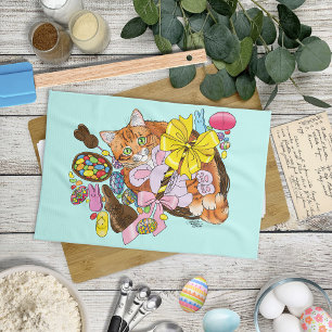 Schattigee Oranje paaskat Theedoek