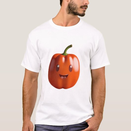 Schattigee Oranje Paprika vrucht met een gezicht T-shirt (Voorkant)