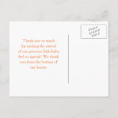 Schattigee Oranje paraplu en boog Baby shower Dank Aankondigingskaart (Achterkant)