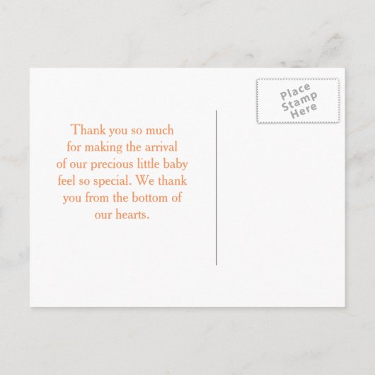 Schattigee Oranje paraplu en boog Baby shower Dank Aankondigingskaart (Achterkant)