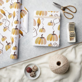 Schattigee Oranje Pastel Waterverf Pompoen Cadeaupapier