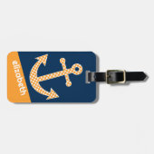 Schattigee Oranje Polka Dot Anker met Navy Custom  Bagagelabel (Voorkant horizontaal)