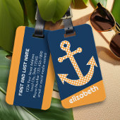 Schattigee Oranje Polka Dot Anker met Navy Custom  Bagagelabel