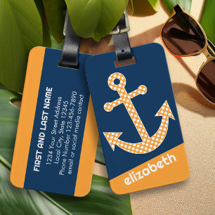 Schattigee Oranje Polka Dot Anker met Navy Custom  Bagagelabel