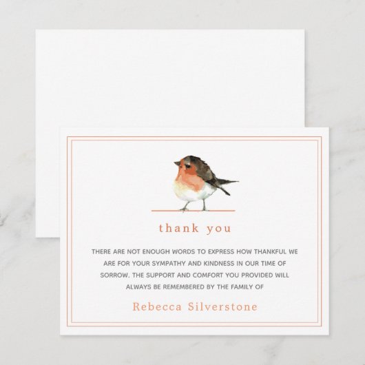 Schattigee Oranje Robin Eenvoudige Elegante Begraf Notitiekaartje (Voorkant / Achterkant)