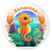 Schattigee Oranje Seahorse Cartoon stijl Keramische Knop (Voorkant)