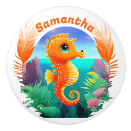 Schattigee Oranje Seahorse Cartoon stijl Keramische Knop