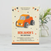 Schattigee Oranje Speelgoed Auto Kids Verjaardagsf Kaart (Staand voorkant)