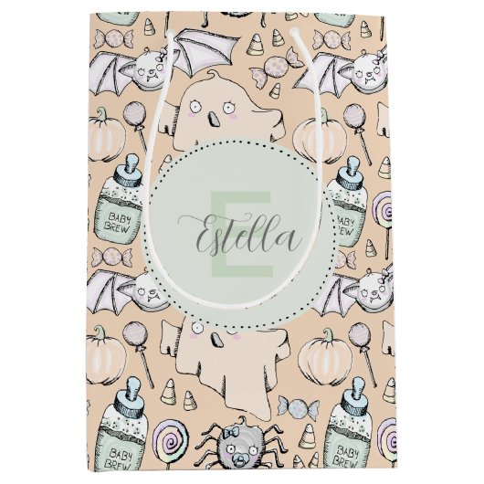 Schattigee Oranje Spook Genderneutraal Halloween Medium Cadeauzakje (Voorkant)