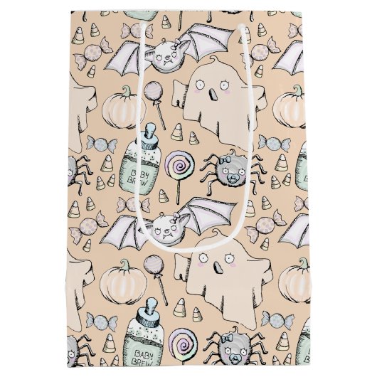 Schattigee Oranje Spook Genderneutraal Halloween Medium Cadeauzakje (Achterkant)