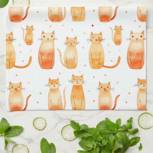 Schattigee Oranje Stippen en katten Theedoek (Gevouwen)