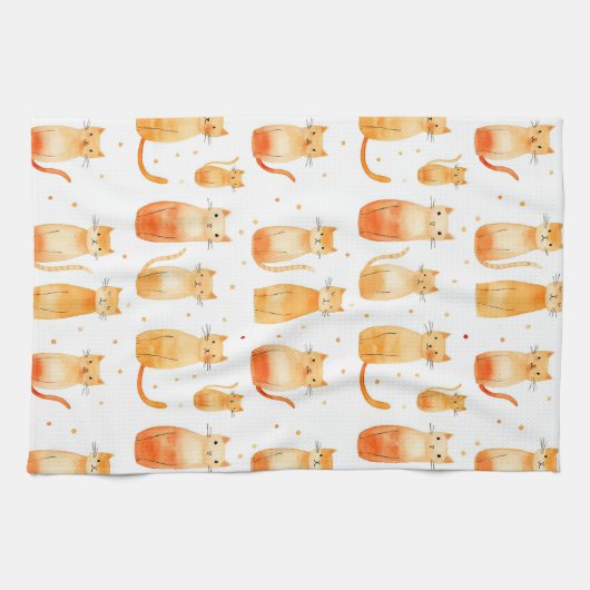Schattigee Oranje Stippen en katten Theedoek (Horizontaal)